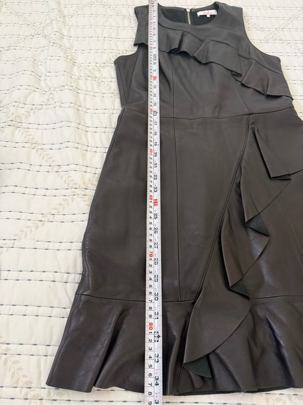 Parker Black Genuine Leather Ruffle Sheath Dress Size S Cocktail Goth Luxury - Picture 7 of 10